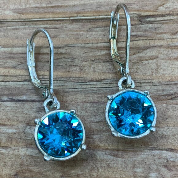 Dana Buchman Blue Crystal Dangling Lever Back Silver Tone Earrings - Picture 1 of 8